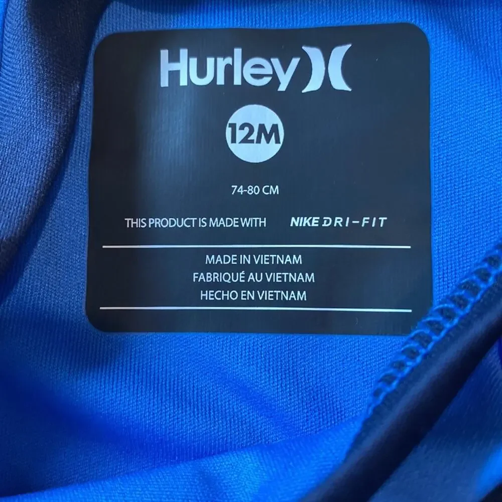 NWT Hurley Boys 2Pc Rash Guard Swim Set Blue Checkerboard UPF 50+ 12M